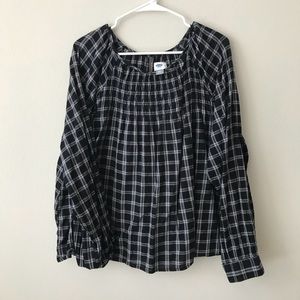 Black and grey plaid blouse